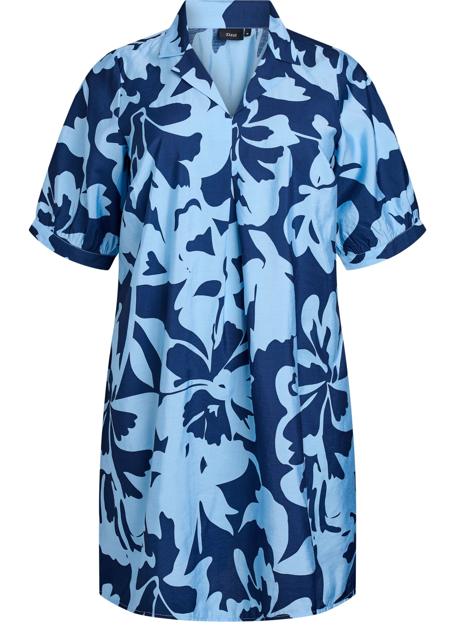 Knee-length dress with print and V-neck