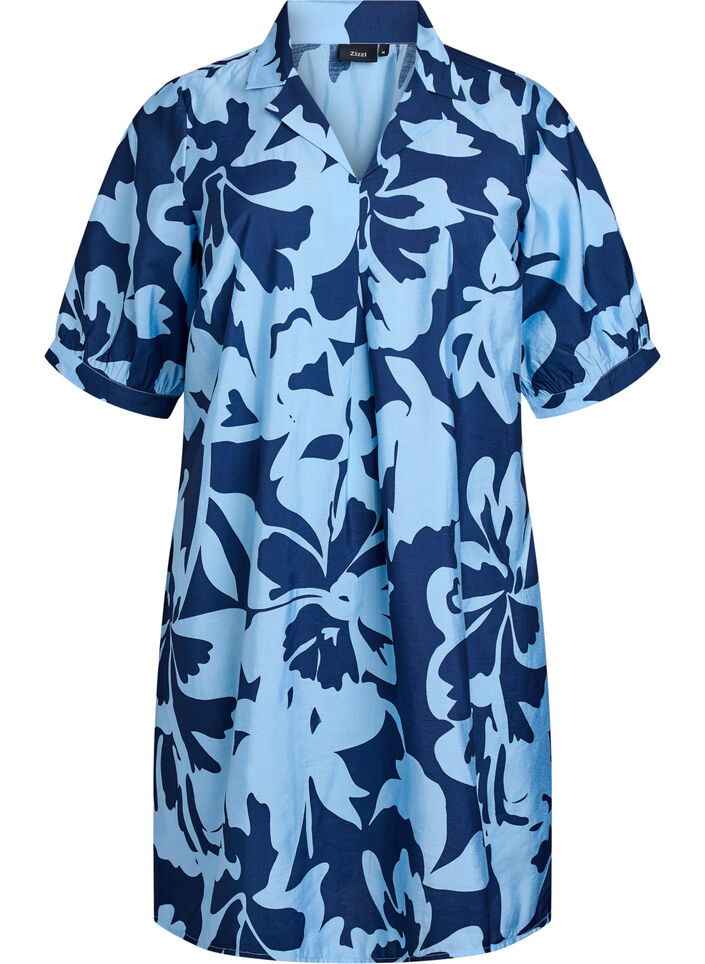 Knee-length dress with print and V-neck, Blue, Packshot image number 0