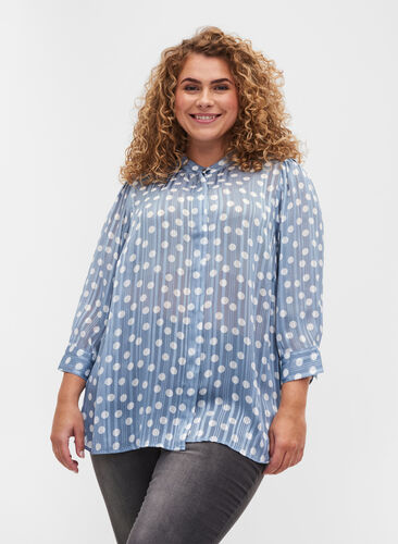 Printed shirt with 3/4 sleeves, Dusty Blue Dot, Model image number 0
