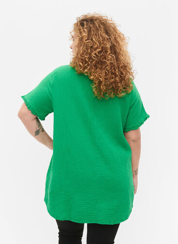 Short-sleeved cotton tunic with ruffles, Bright Green, Model image number 1