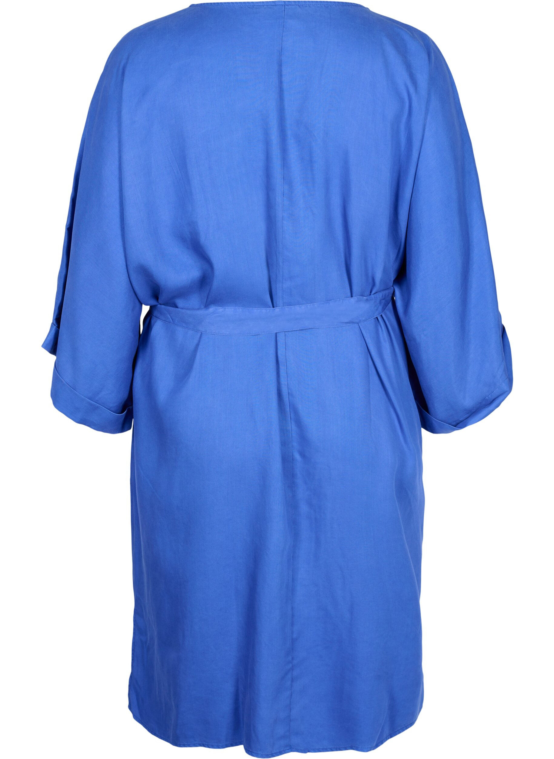 ZizzifashionDress with 3/4 sleeves and tie-belt, Blue, Packshot image number 1