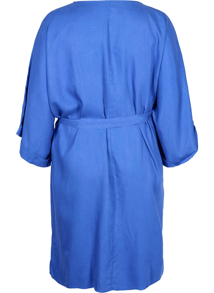 Dress with 3/4 sleeves and tie-belt, Blue, Packshot image number 1
