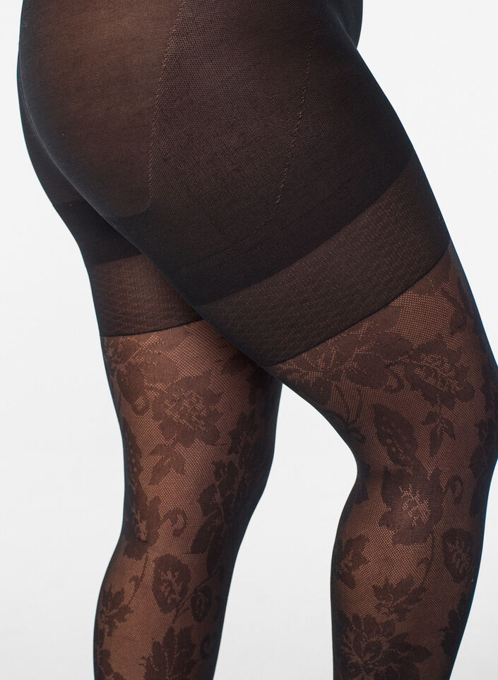 Floral tights with push-up effect - 50 denier, Black, Packshot image number 2
