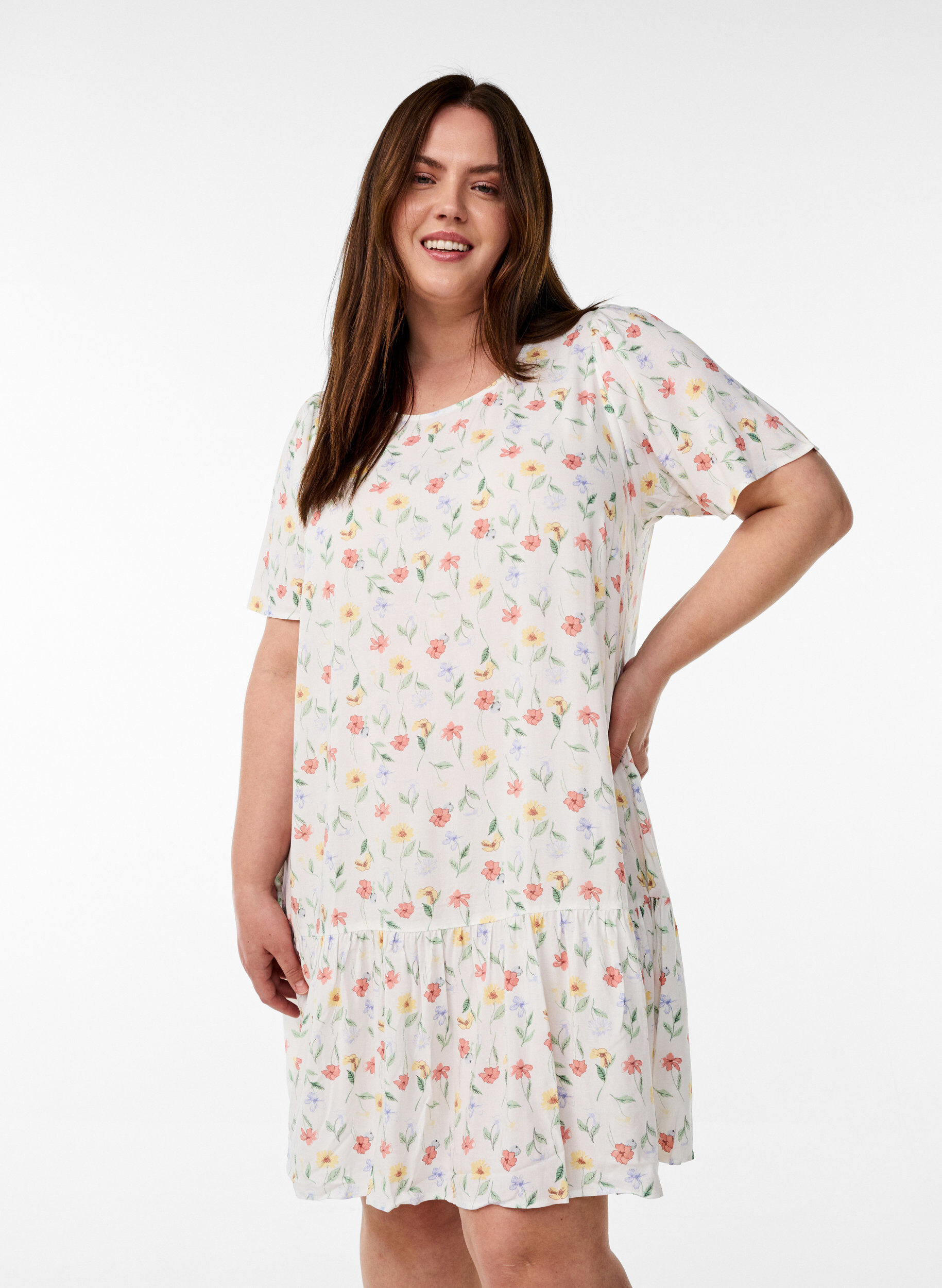FLASH - Dress in viscose with cutline, White, Model