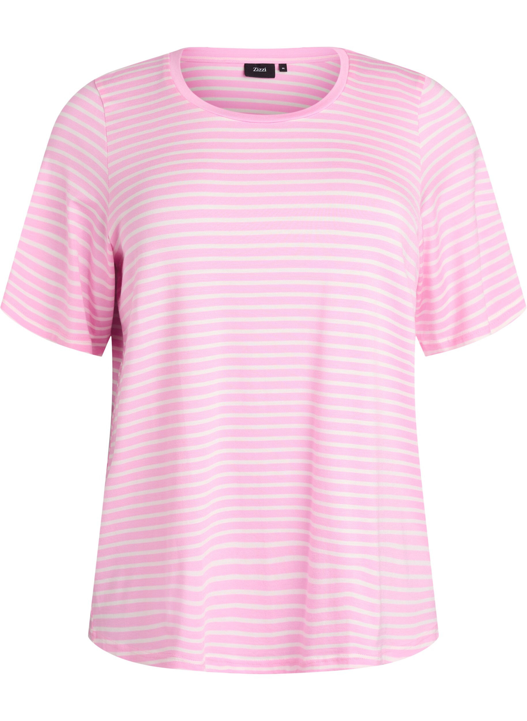 Zizzifashion T-shirt with TENCEL&trade; Lyocell and stripes, Pink, Packshot image number 0