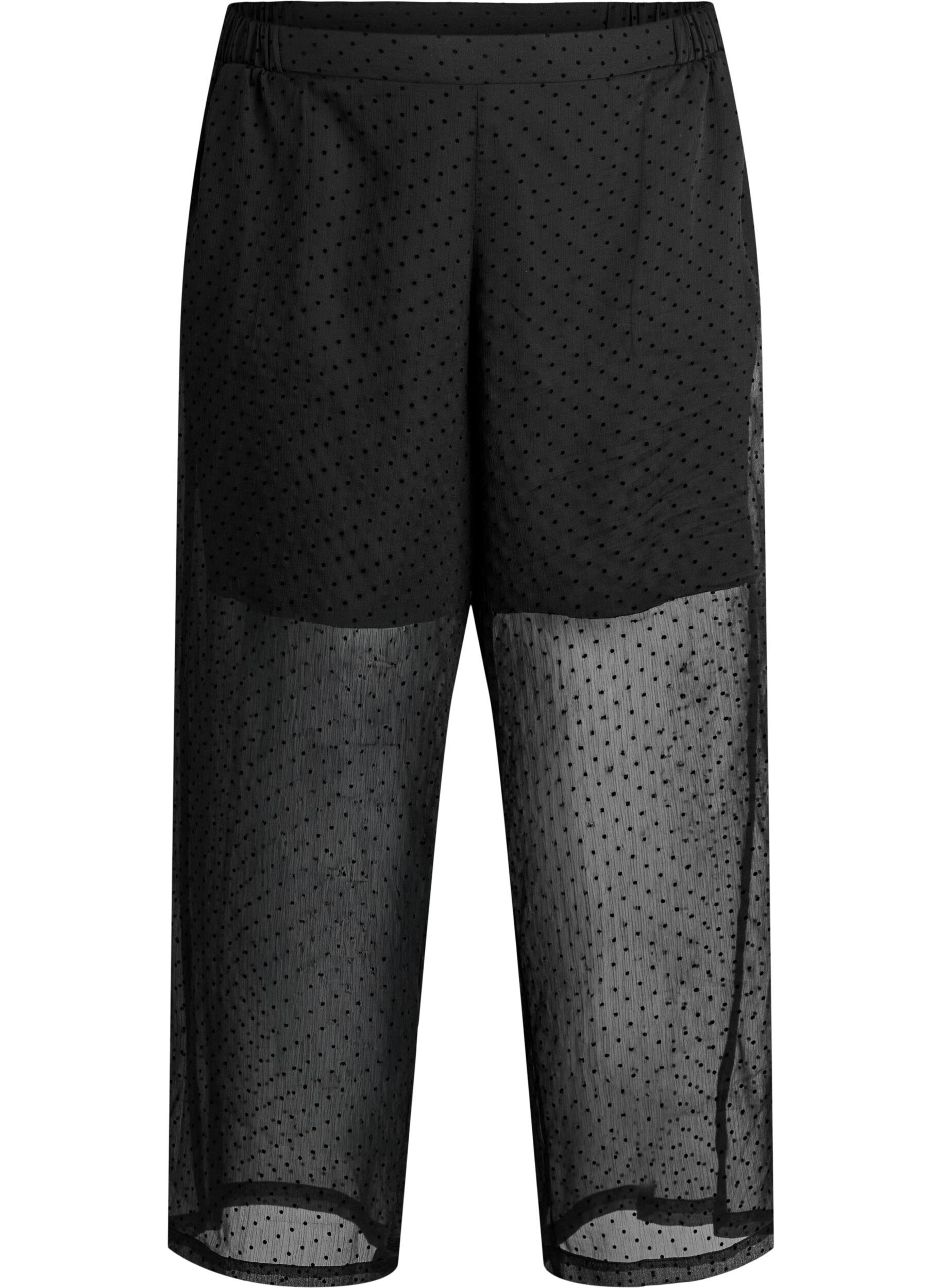 Zizzifashion Loose chiffon trousers with dots, Black, Packshot image number 0