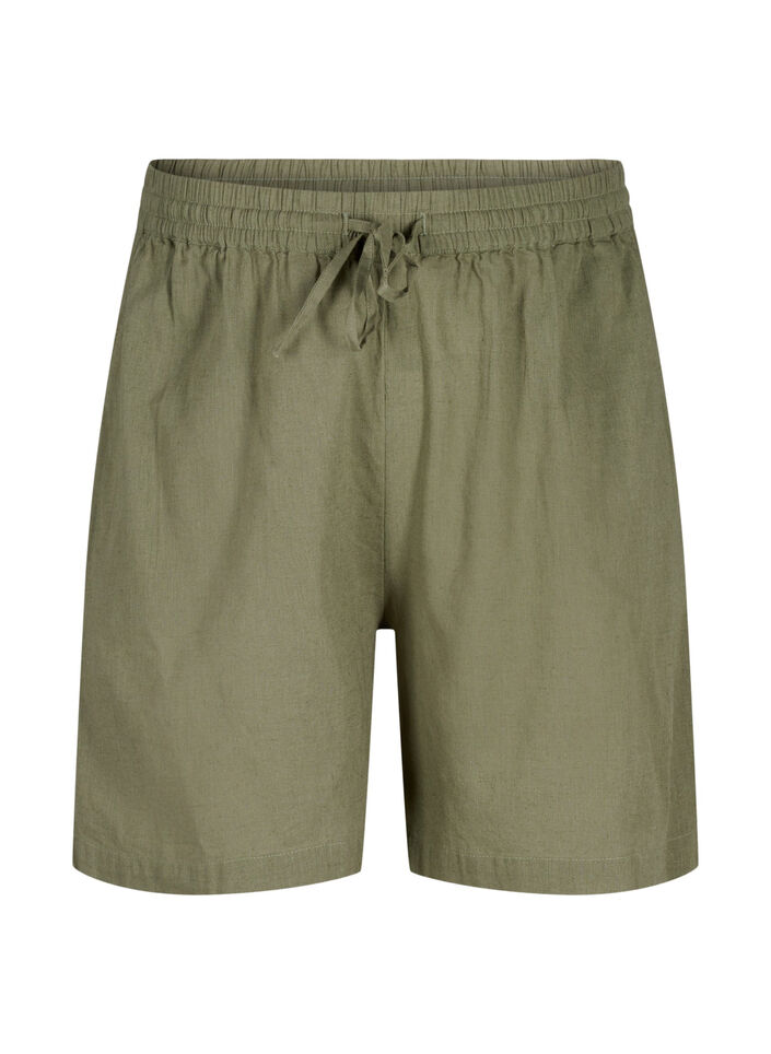 Loose shorts in cotton blend with linen, Deep Lichen Green, Packshot image number 0