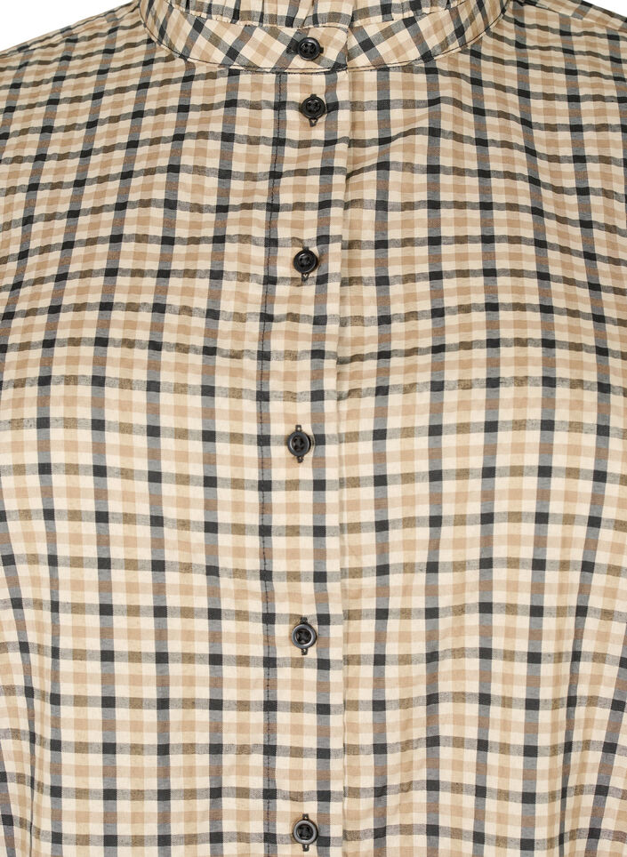 Checked shirt blouse with ruffles, Brown Check, Packshot