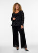 Velvet trousers with lace trim and wide legs, Black, Model image number 1