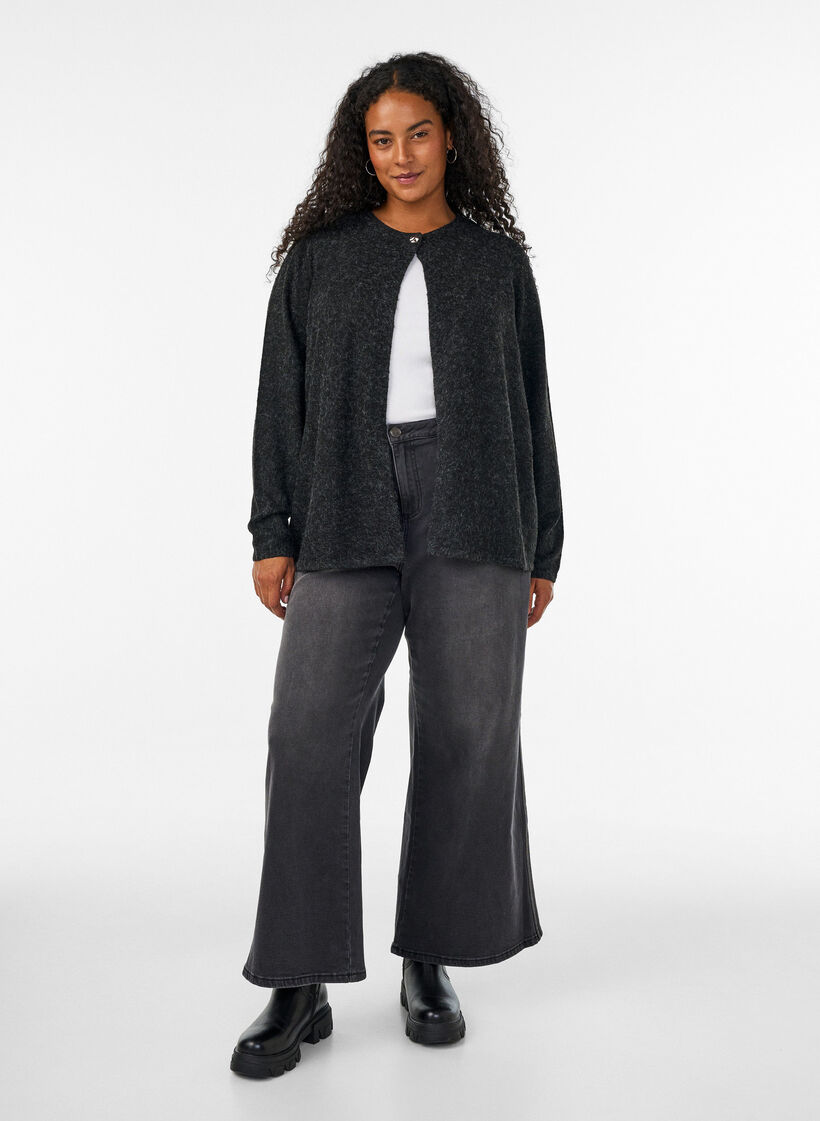 Knitted cardigan with a round neck and button fastening, Dark Grey, Model image number 1