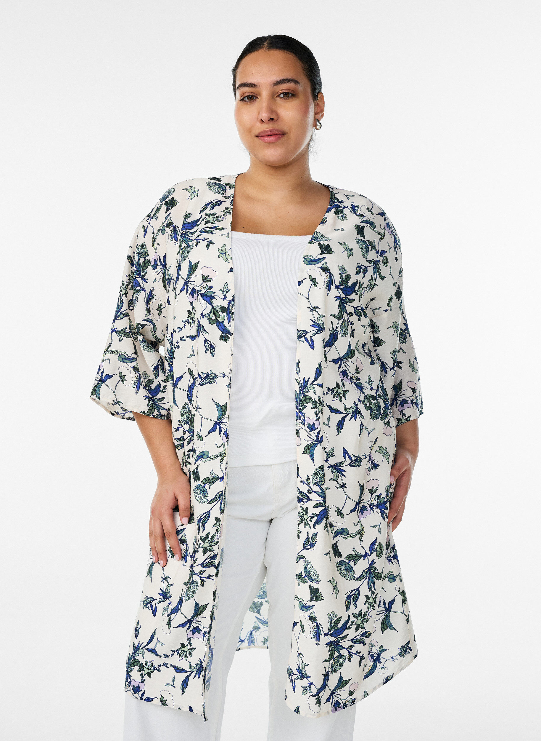 Zizzifashion Viscose kimono with 3/4 sleeves, Blue, Model image number 0