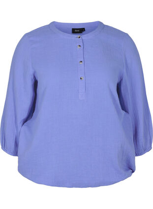 Cotton blouse with buttons and 3/4 sleeves, Ultramarine, Packshot image number 0
