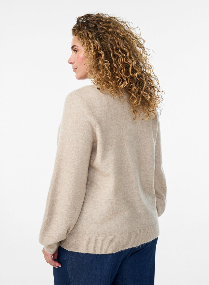 Cardigan in soft knit with gold-coloured buttons, Beige, Model image number 2