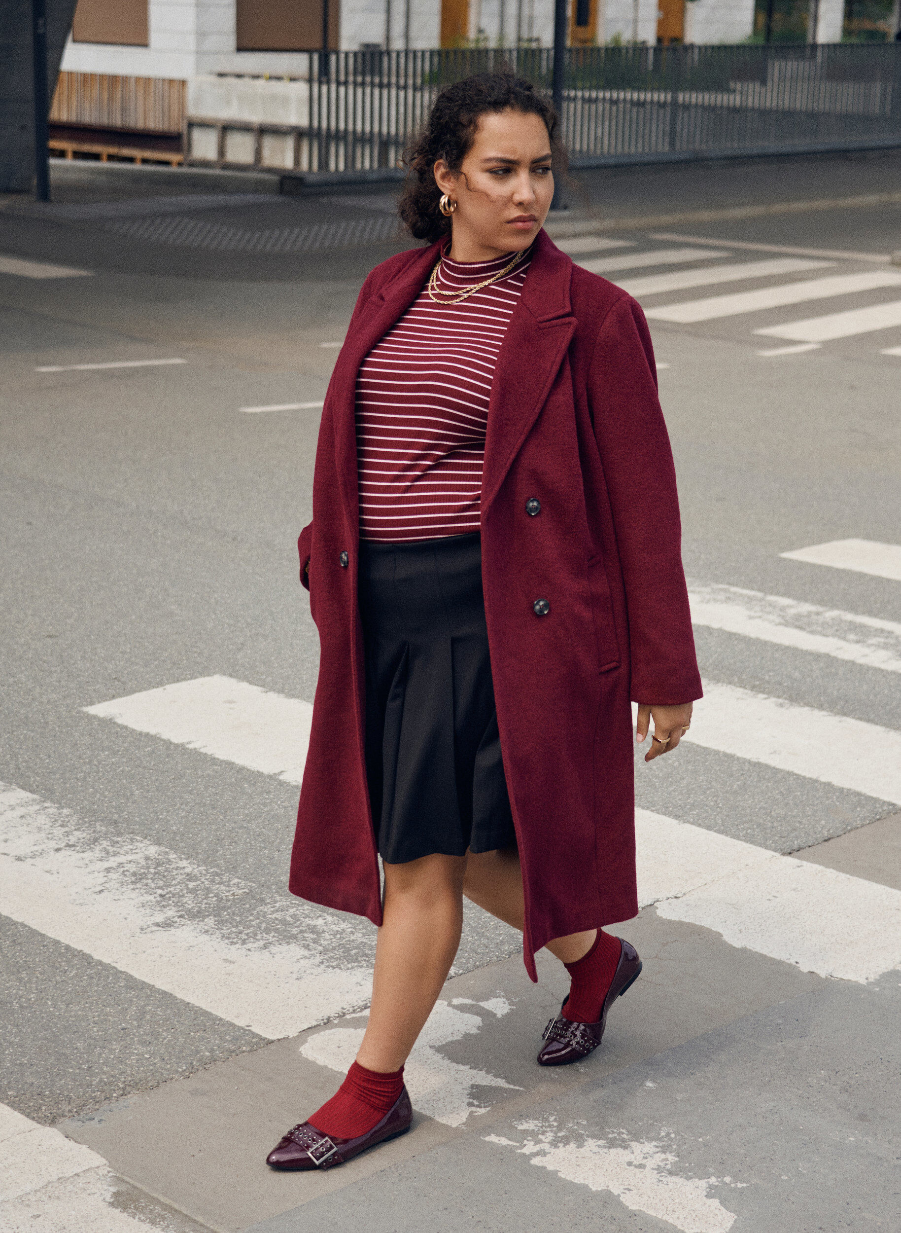 Zizzifashion Wool-blend coat with double-breasted buttons, Red, Image image number 0