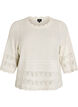 Knitted blouse with eyelet embroidery and 1/2 sleeves, Vanilla, Packshot image number 0