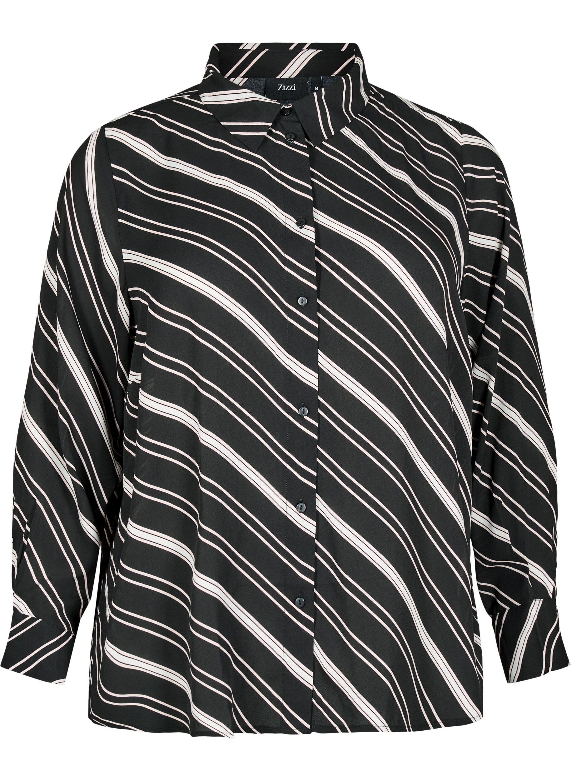 Zizzifashion Patterned shirt with long sleeves, Black Stripe, Packshot image number 0