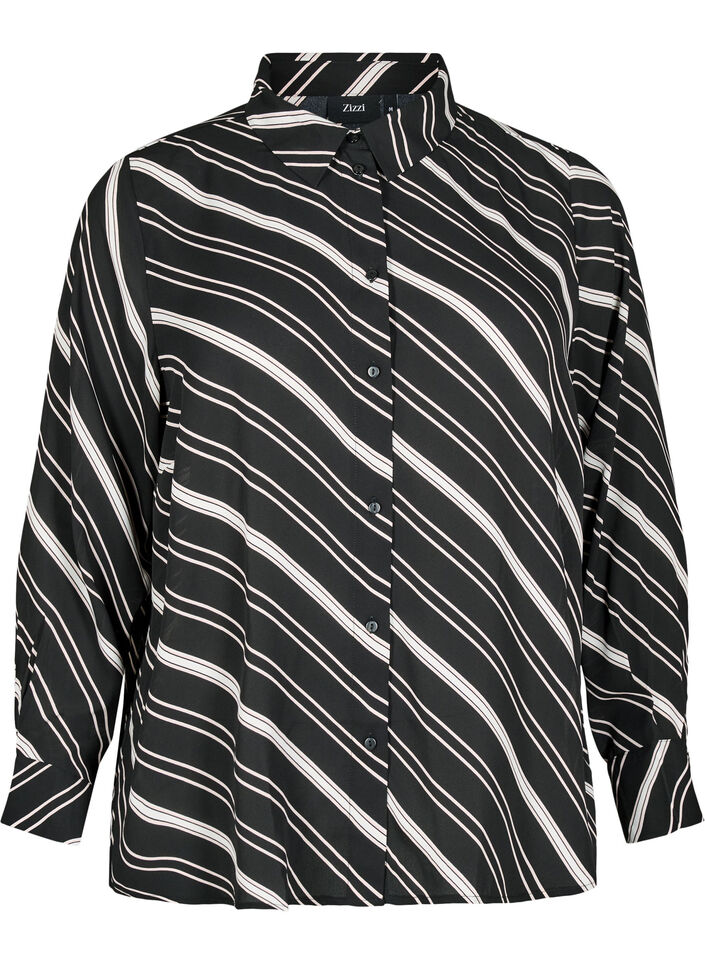Striped shirt with long sleeves, Black Stripe, Packshot image number 0