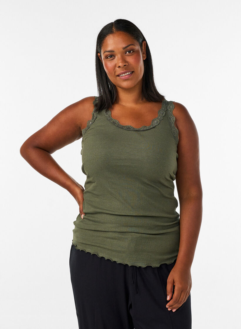 Top with lace trim, Green, Model image number 0