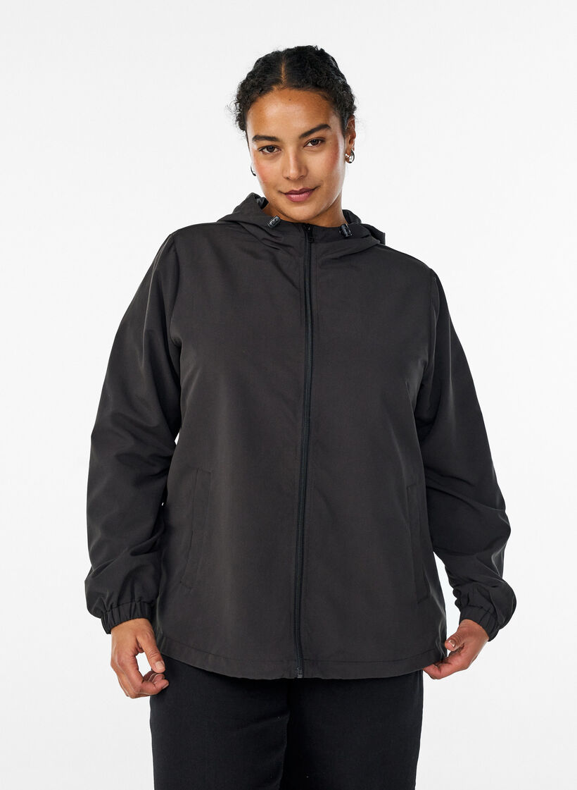 Lightweight jacket with a hood and zipper, Black, Model image number 0