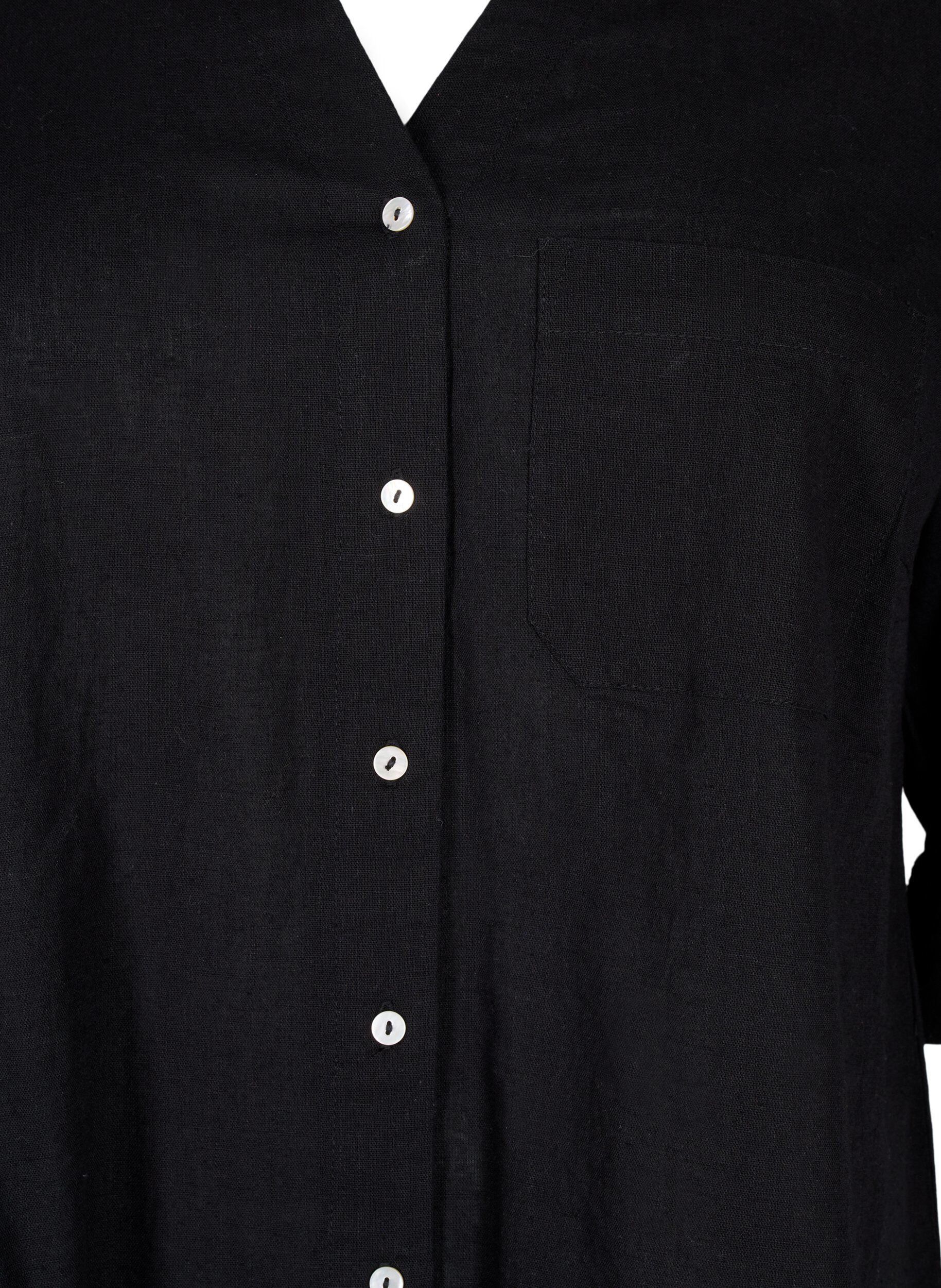Zizzifashion Shirt blouse with button closure in cotton-linen blend, Black, Packshot image number 2