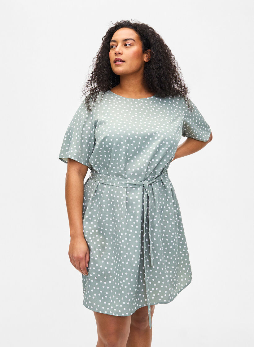 FLASH - Short sleeve dress with belt, Iceberg Green Dot, Model image number 0