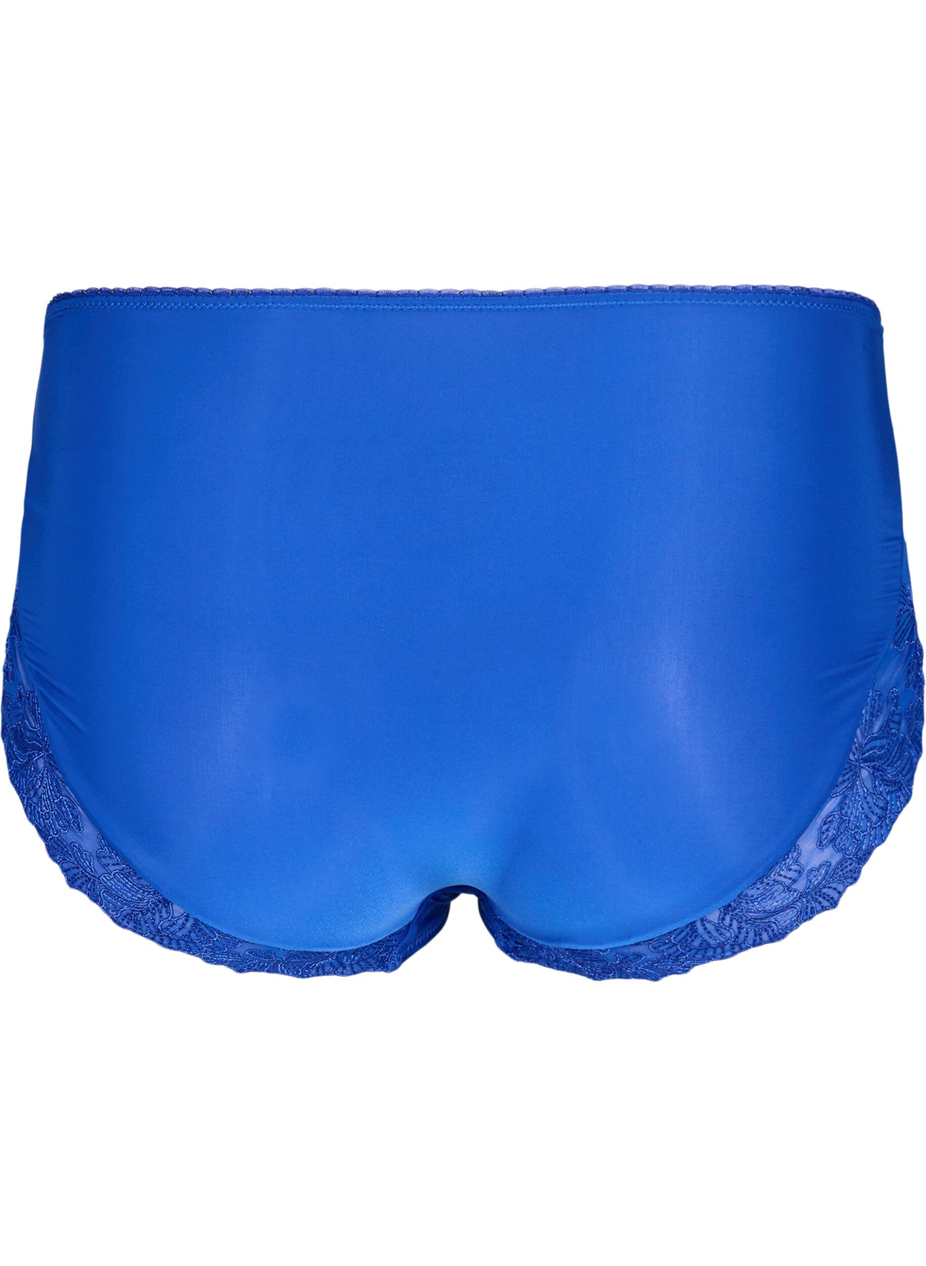 Zizzifashion Microfiber panties with floral lace, Blue, Packshot image number 1