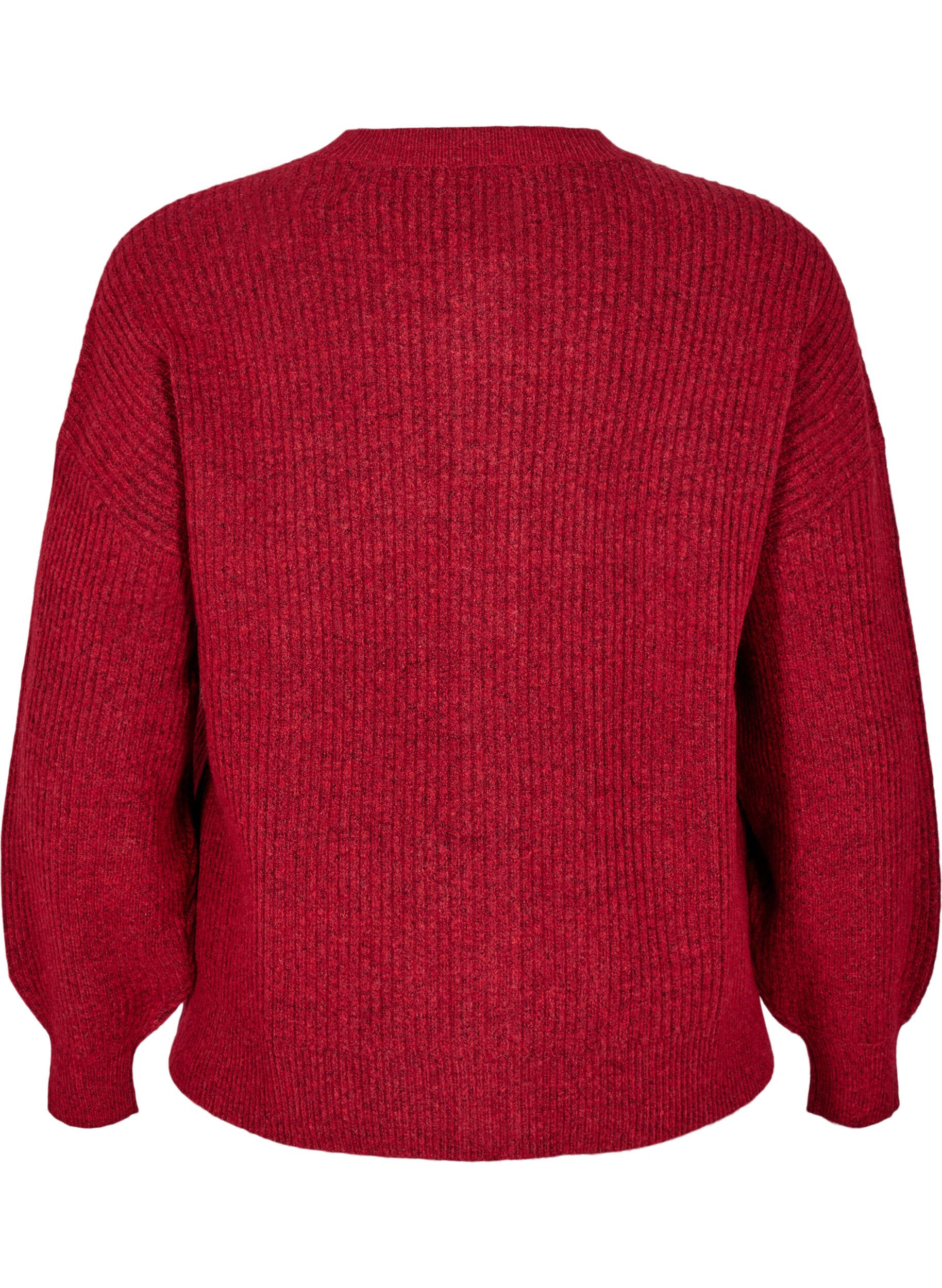 Zizzifashion Ribbed cardigan with buttons, Red, Packshot image number 1