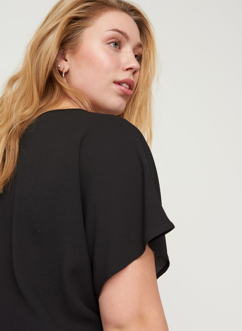 Blouse with short sleeves and a round neckline, Black, Model image number 3