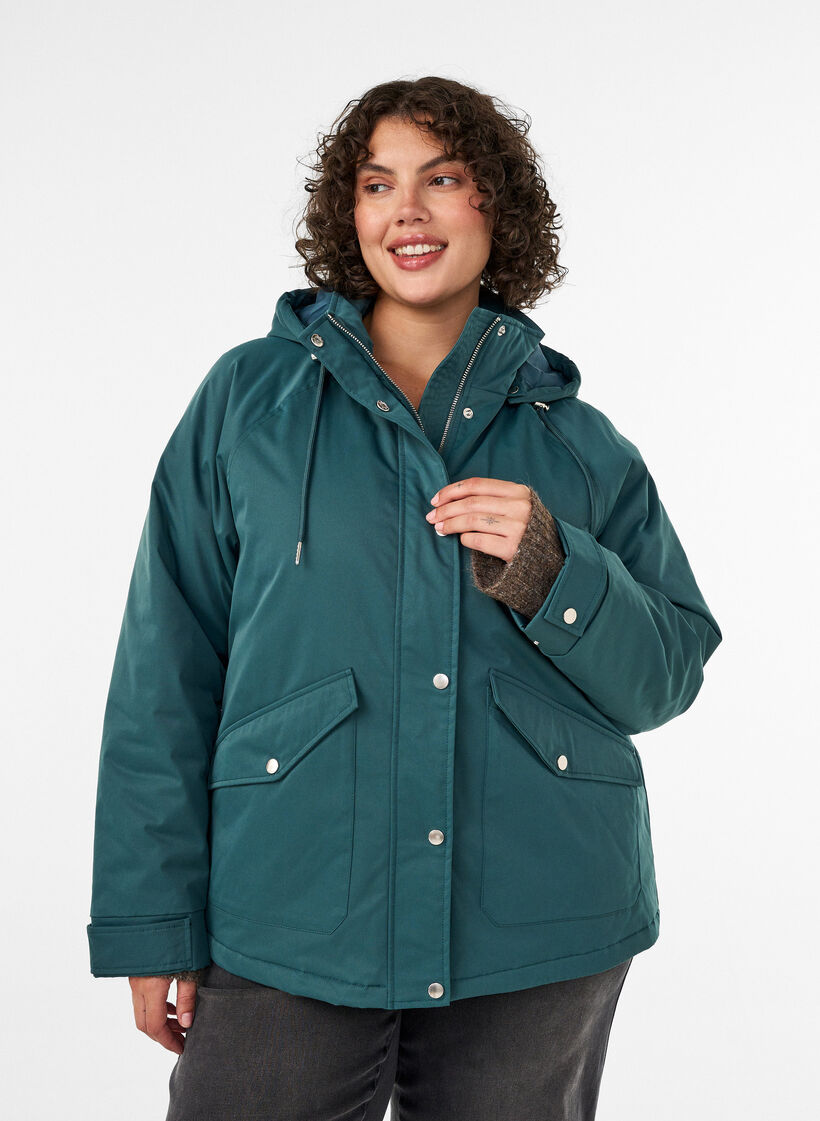 Padded parka with a detachable hood, Green, Model image number 0