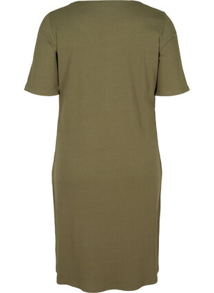 Short-sleeved dress in a ribbed fabric, Ivy Green, Packshot image number 1
