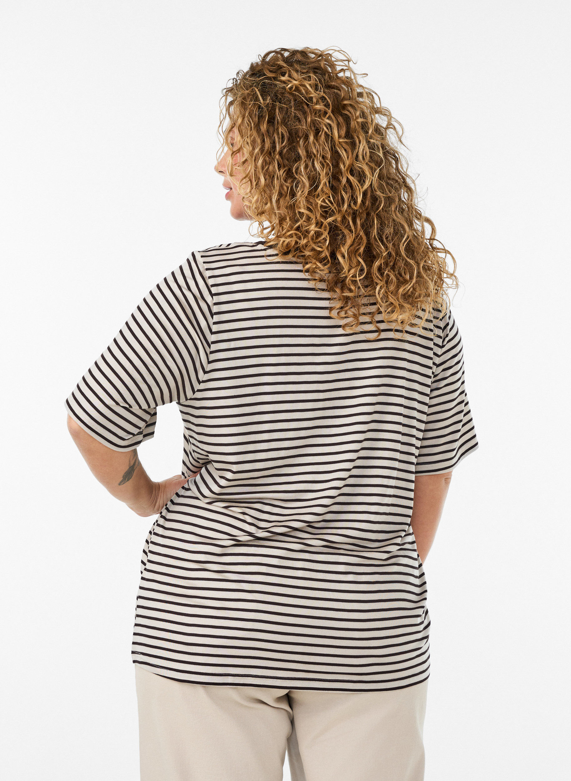 Zizzifashion T-shirt with TENCEL&trade; Lyocell and stripes, Brown, Model image number 2