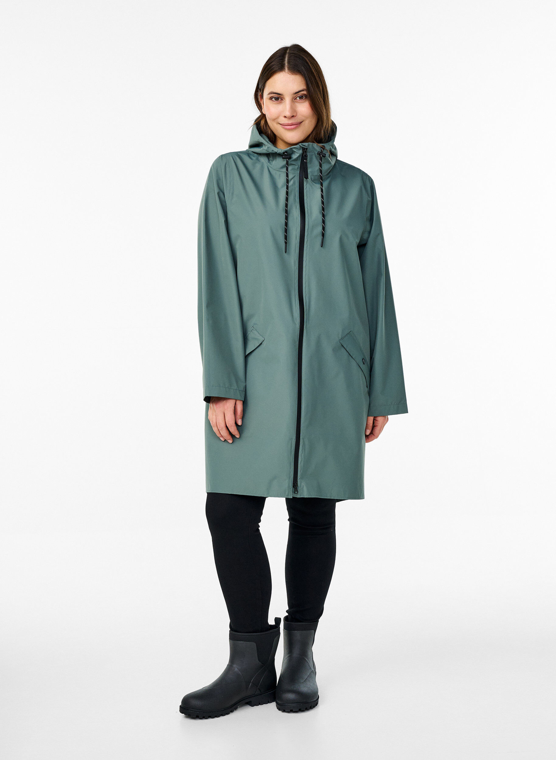 ZizzifashionRain jacket with pockets and hood, Green, Model image number 1
