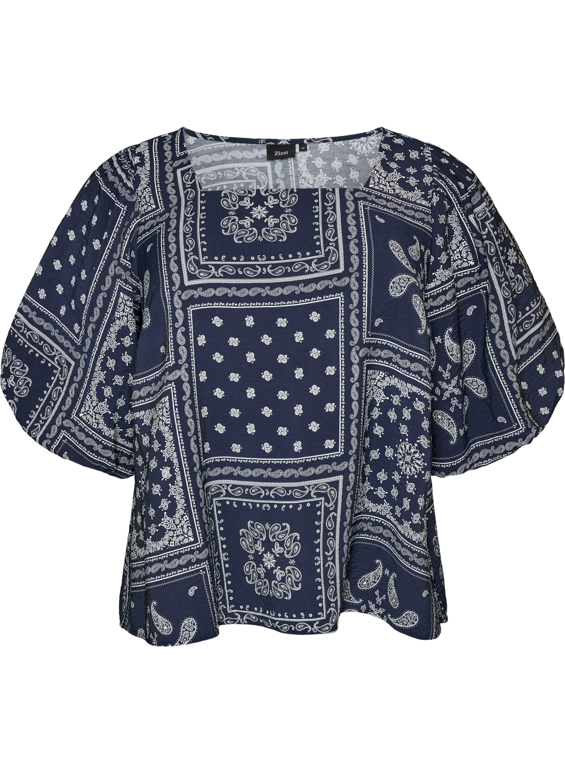 Zizzifashion Viscose blouse with paisley print and balloon sleeves, Blue, Packshot image number 0