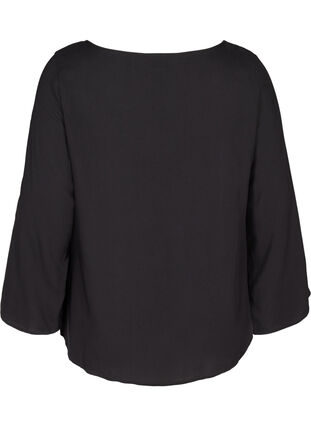 Long-sleeved viscose blouse with a round neck, Black, Packshot image number 1