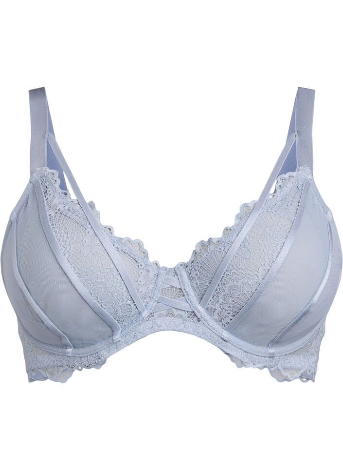 Full-coverage bra with lace and string details, Light Blue, Packshot image number 0