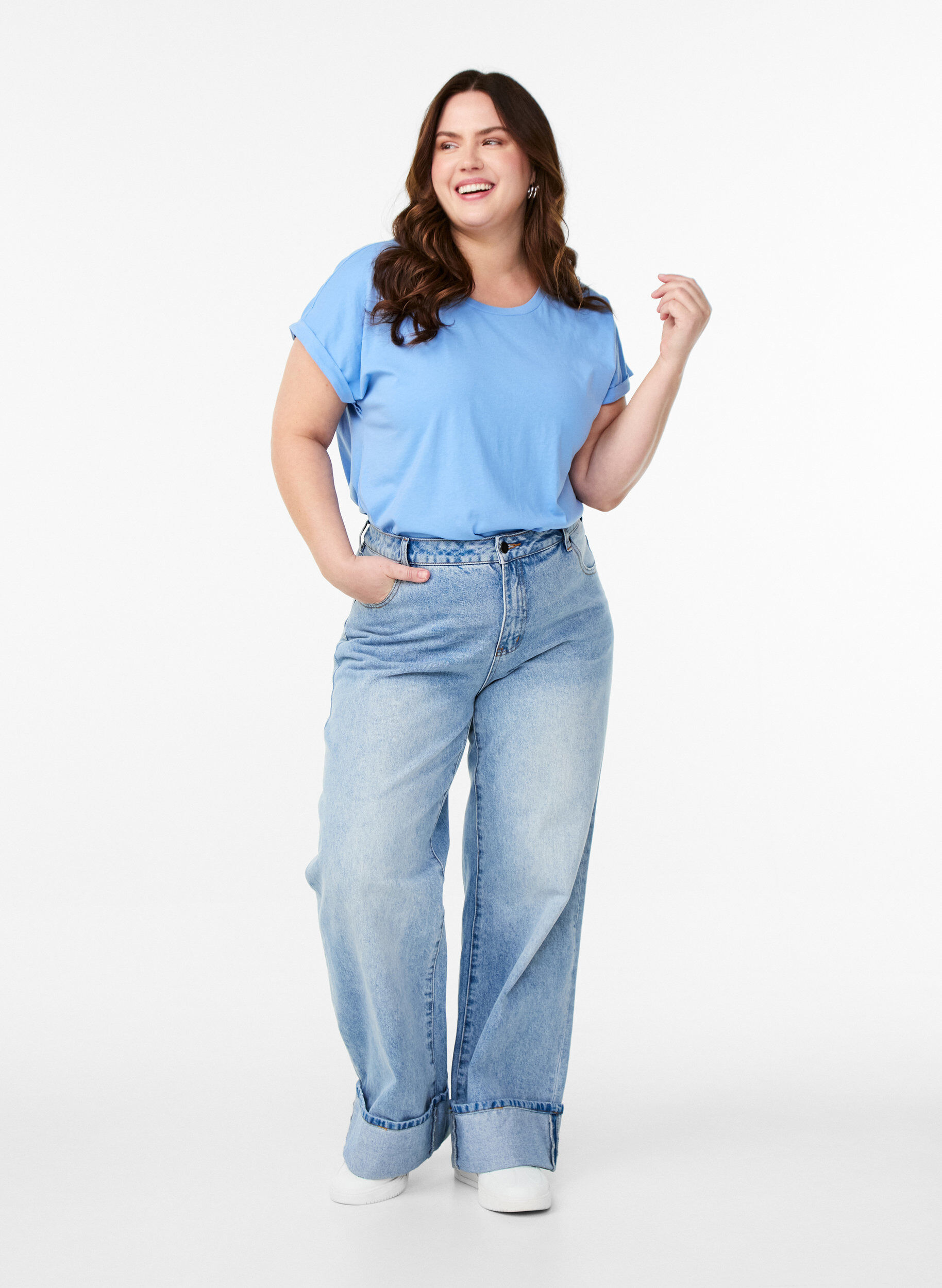 Zizzifashion Short sleeve cotton blend T-shirt, Light Blue, Model image number 1