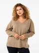 Knitted blouse with V-neck, Desert Taupe Melange, Model image number 0