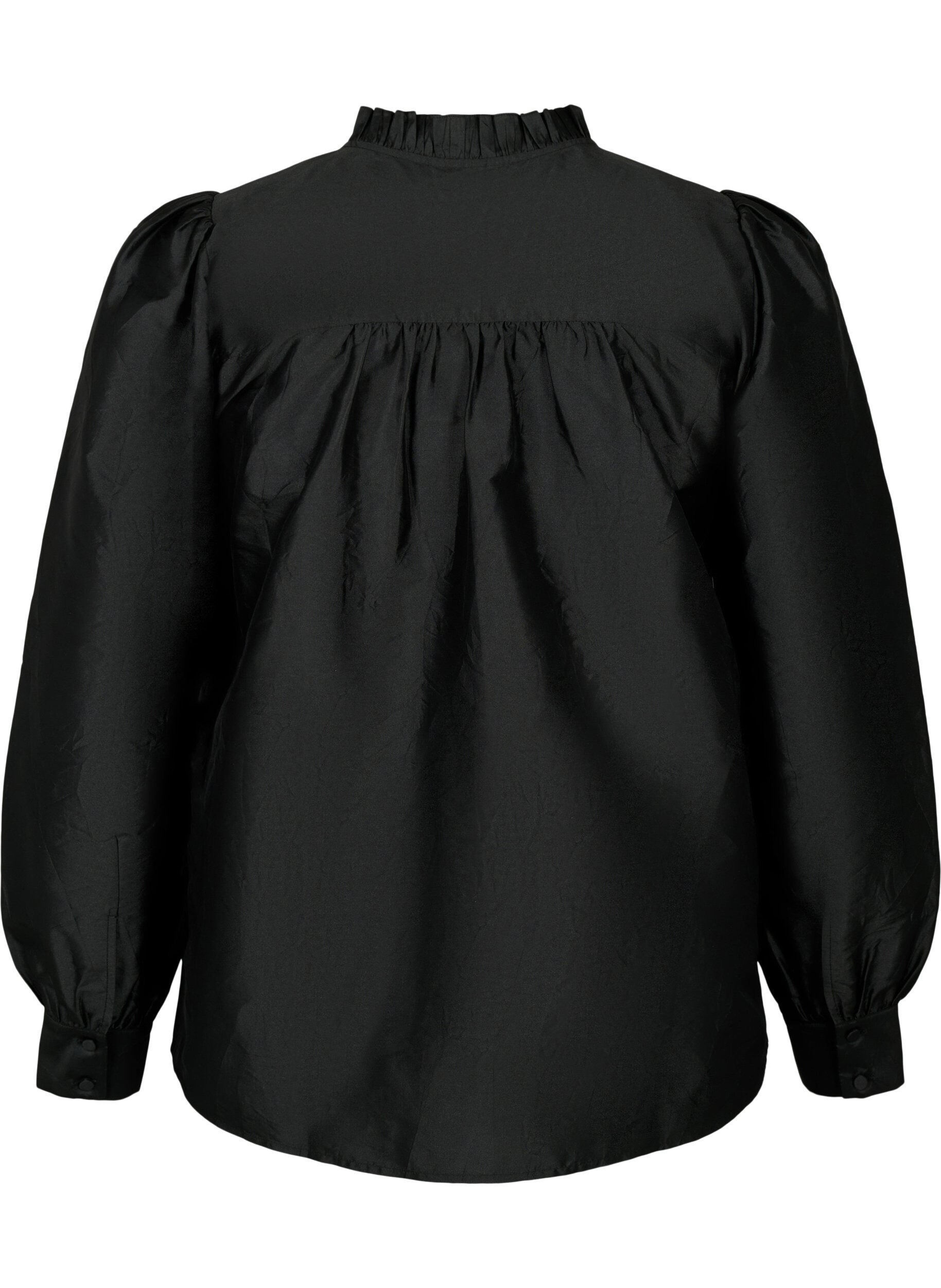 Zizzifashion Shiny shirt blouse with ruffles, Black, Packshot image number 1