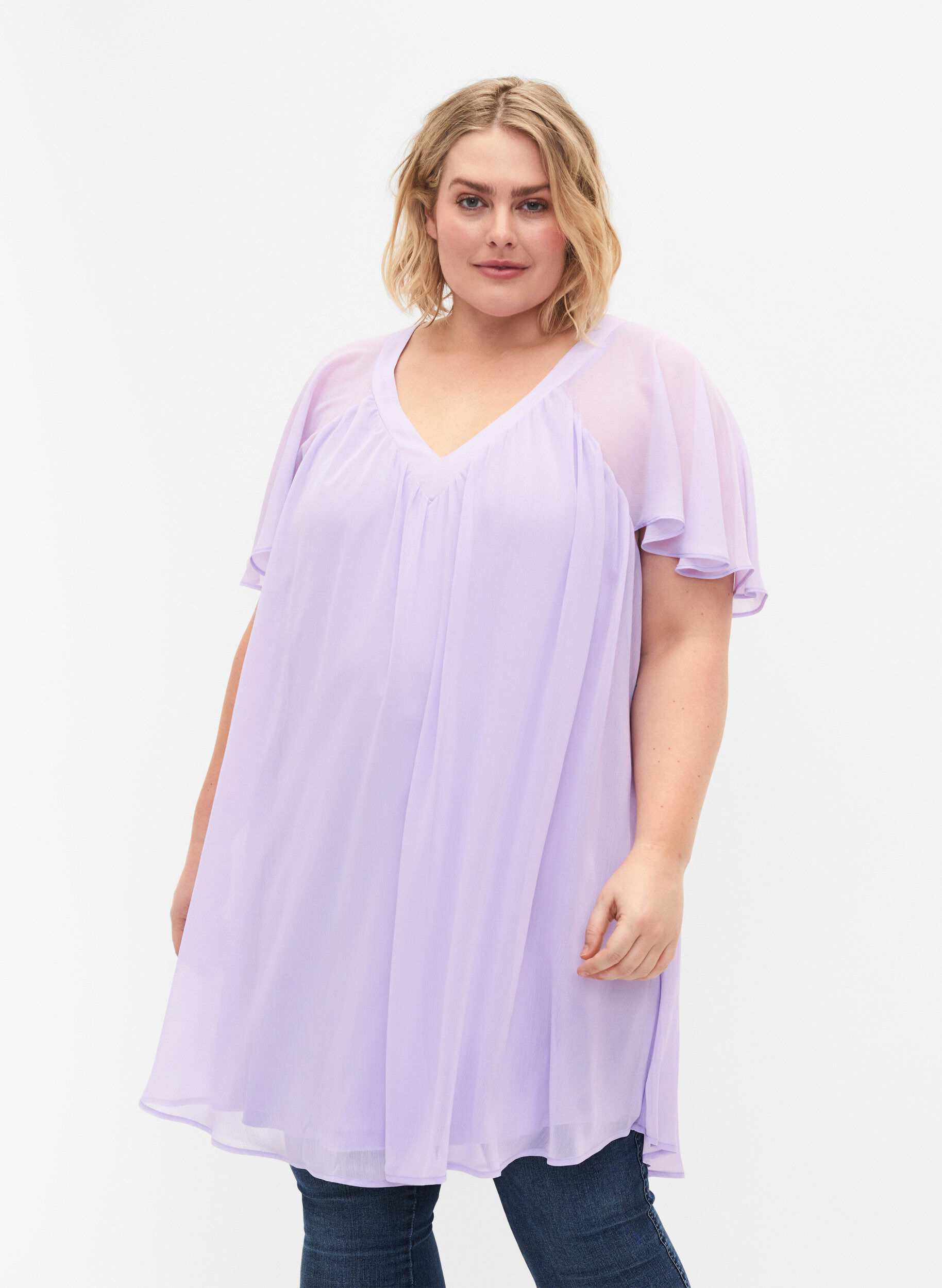 Zizzifashion Loose dress with short sleeves, Purple Heather, Model image number 0