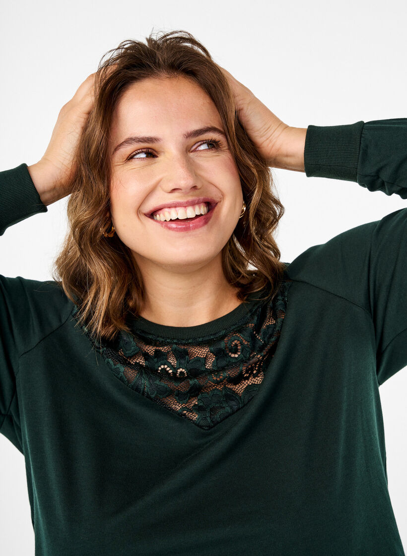 Sweatshirt with lace details, Scarab, Image image number 0