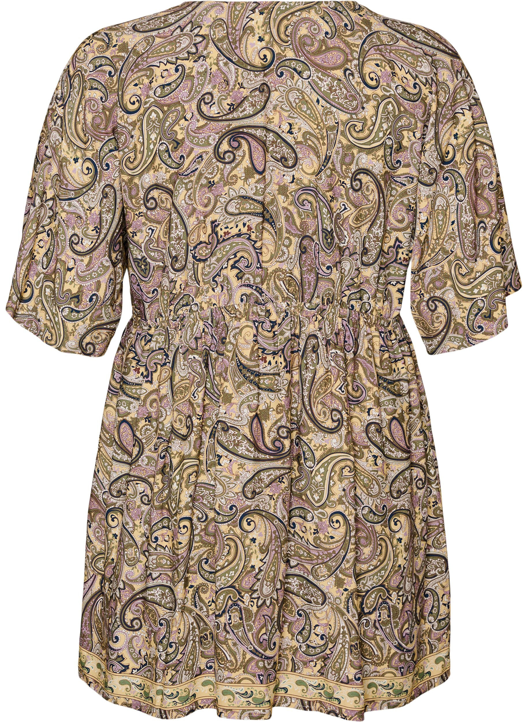 Zizzifashion Viscose tunic with paisley print and tie-string, Yellow, Packshot image number 1