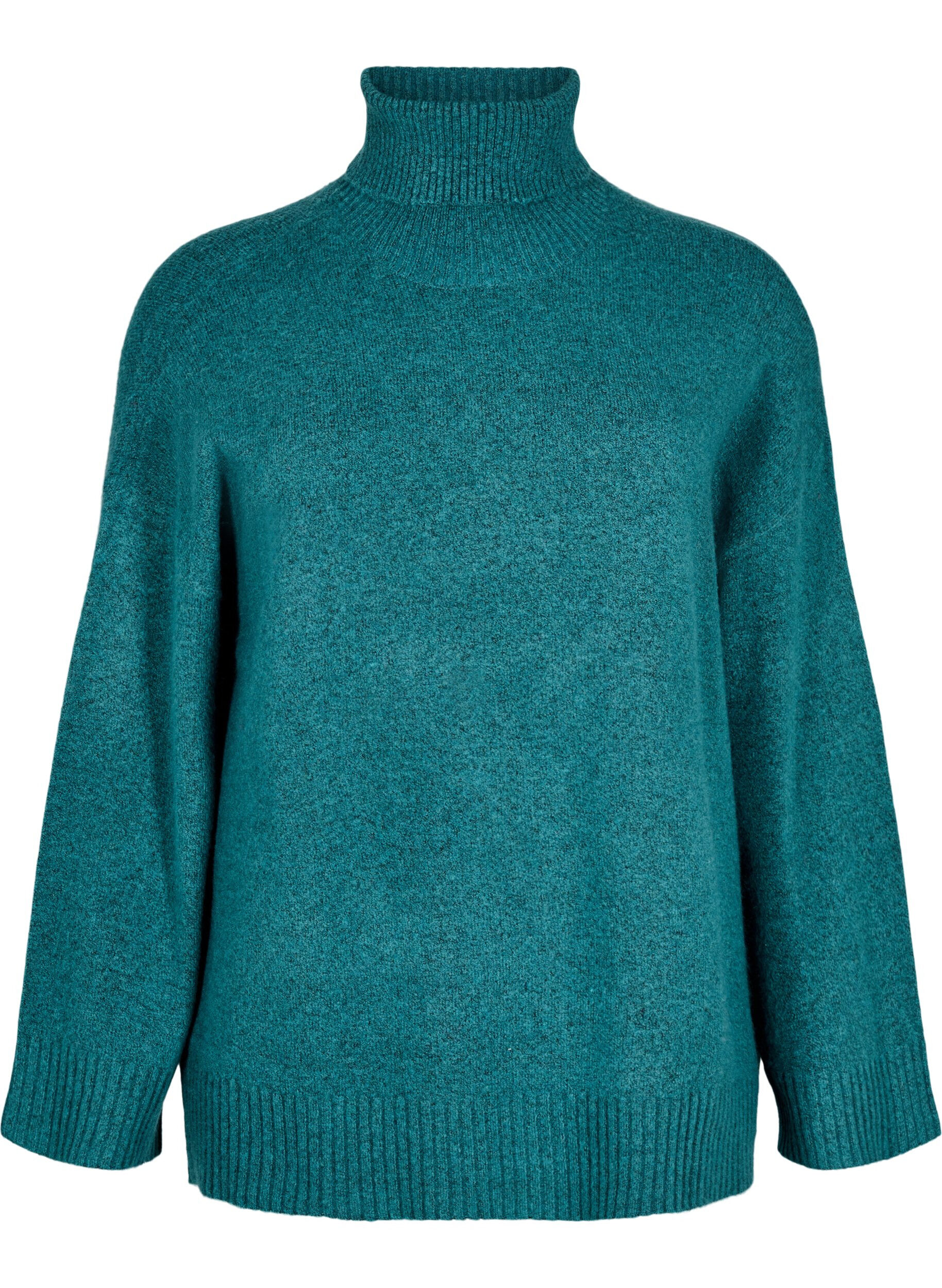 Zizzifashion Knitted turtleneck blouse, Atlantic Deep Mel., Packshot image number 0