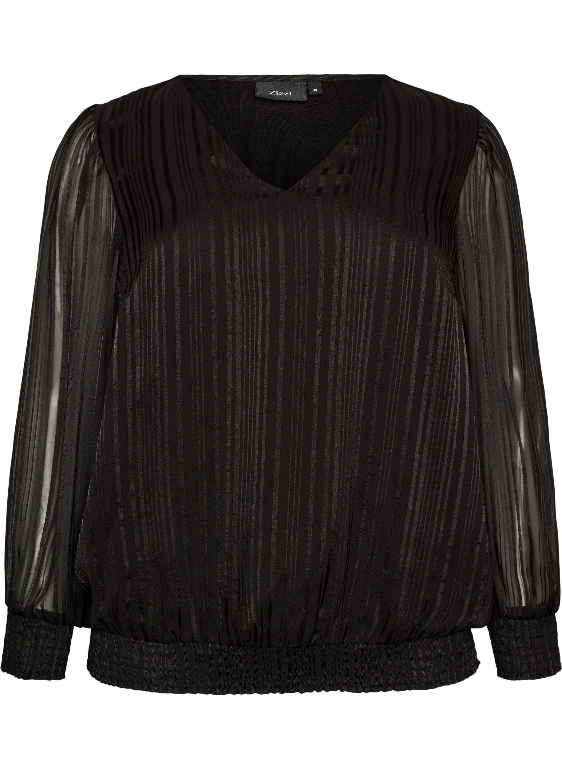 ZizzifashionStriped blouse with a balloon shape, Black, Packshot image number 0