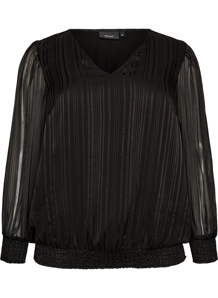 Striped blouse with a balloon shape, Black, Packshot image number 0