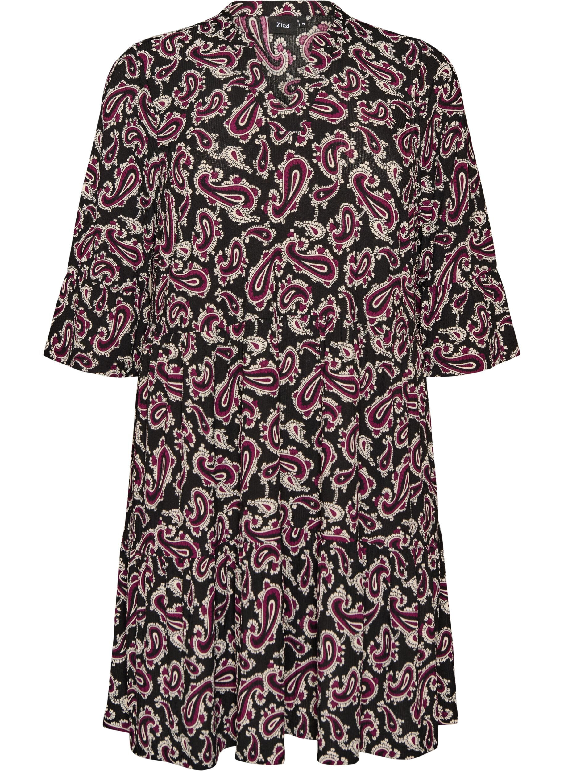 ZizzifashionShort A-line jersey dress with an all-over print, Dark Bordeaux, Packshot image number 0