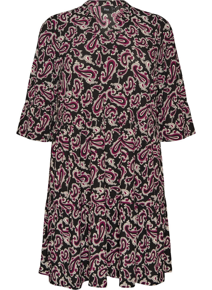 Short A-line jersey dress with an all-over print, Dark Bordeaux, Packshot image number 0