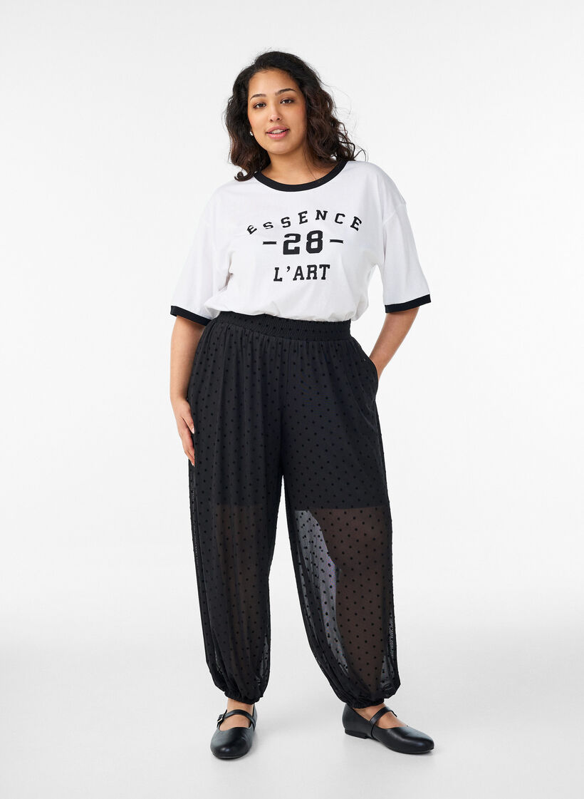 Cotton T-shirt with text print and boxy fit, White, Model image number 1