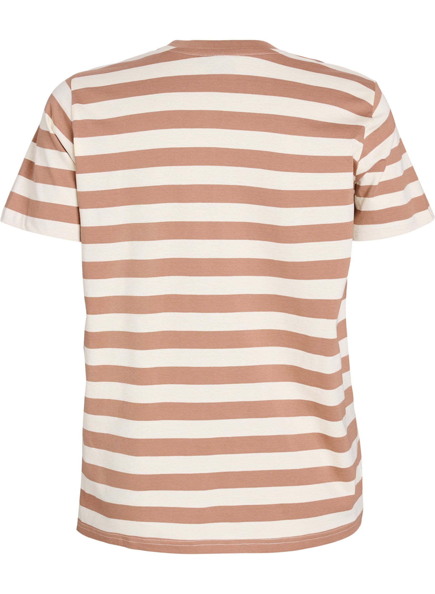 Zizzifashion Organic cotton T-shirt with stripes and text, Brown, Packshot image number 1