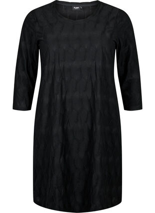 FLASH - Dress with texture and 3/4 sleeves, Black, Packshot image number 0