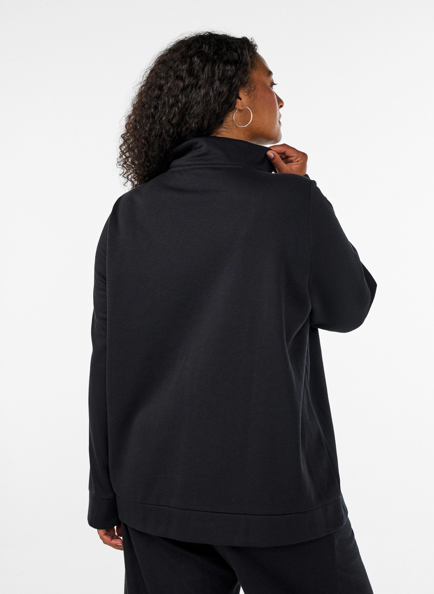 ZizzifashionSweatshirt with high collar and zipper, Black, Model image number 2